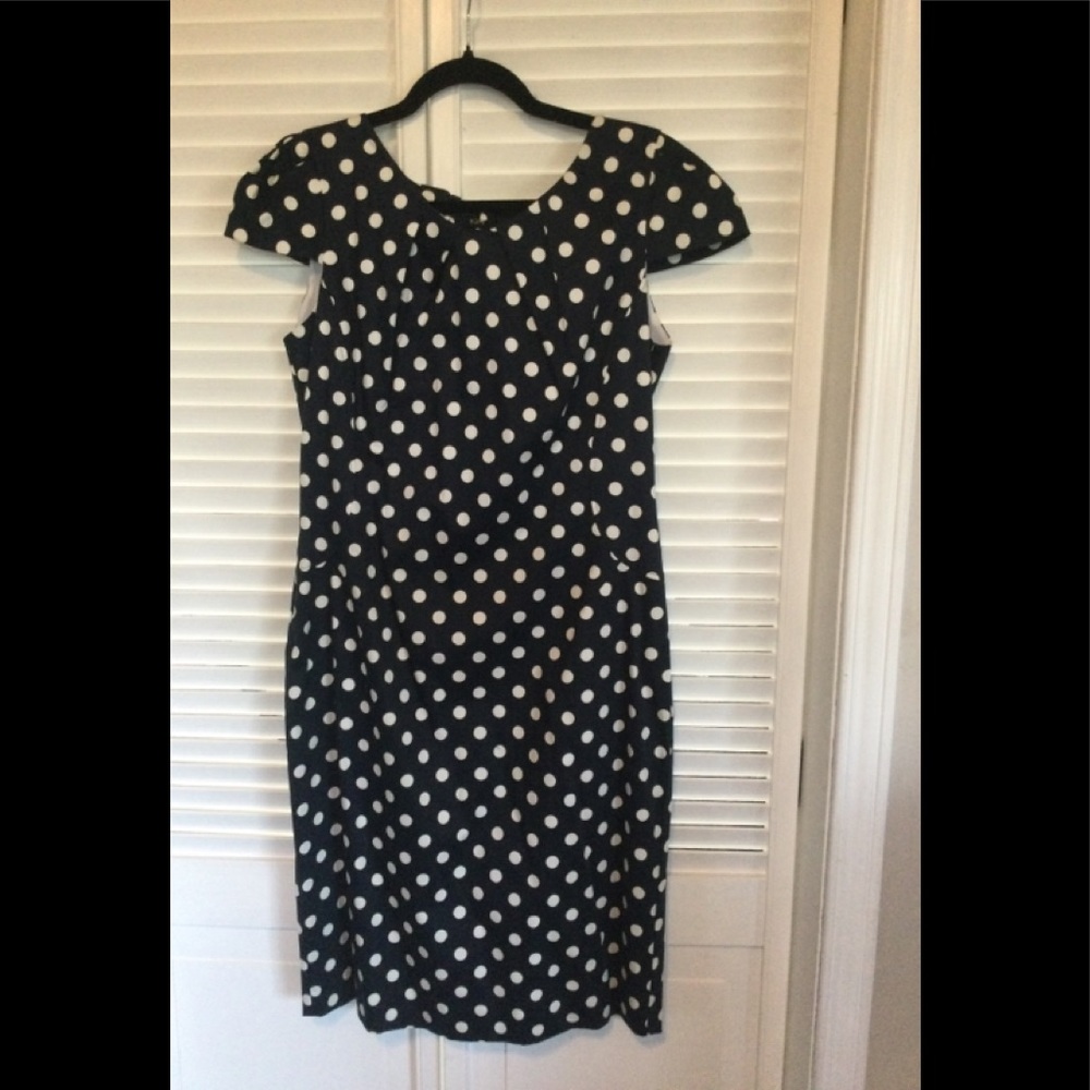Kate  Cooper Navy/White Polka Dot Cap Sleeve with Back Bow  Dress